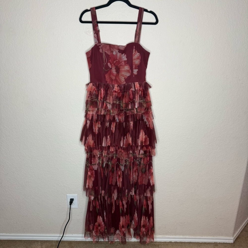 Hutch Burgundy Floral Tiered Maxi Dress - Picture 2 of 4